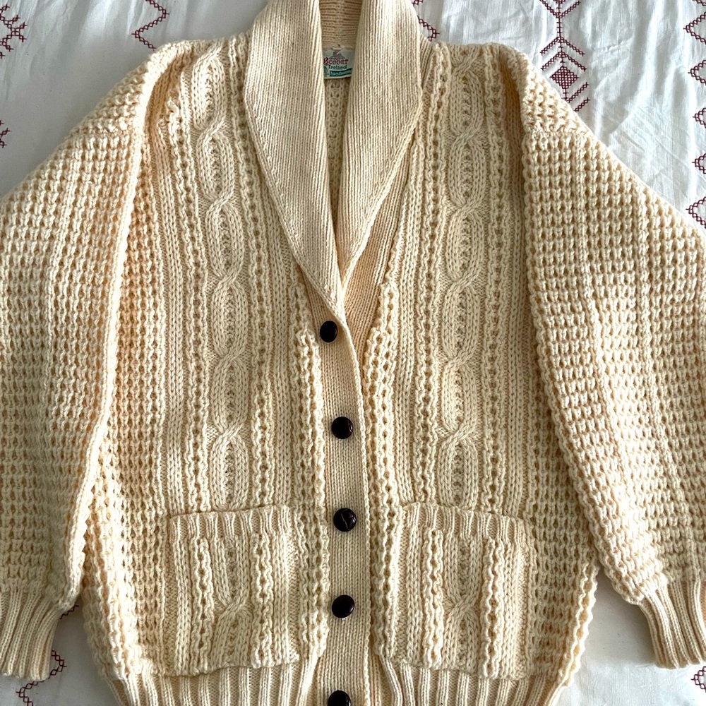 Bonner of Ireland handloomed wool shawl collar sweater UNISEX vintage vtg